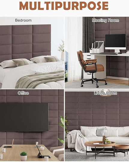 Wall Mounted Upholstered Headboard Full, 3D Peel and Stick Soundproof Wall Panels, Reusable and Removable Padded Headboard Leather Bed Headboard, 6 Panels Headboard 9.84" x 23.62", Dark Skin - LeafyLoom