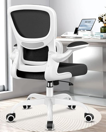 Office Chair, Ergonomic Desk Chair with Lumbar Support and Adjustable Armrests, Comfy Desk Chair Breathable Mesh Mid Back Computer Chair, Reclining Office Chair for Home Office - White - LeafyLoom