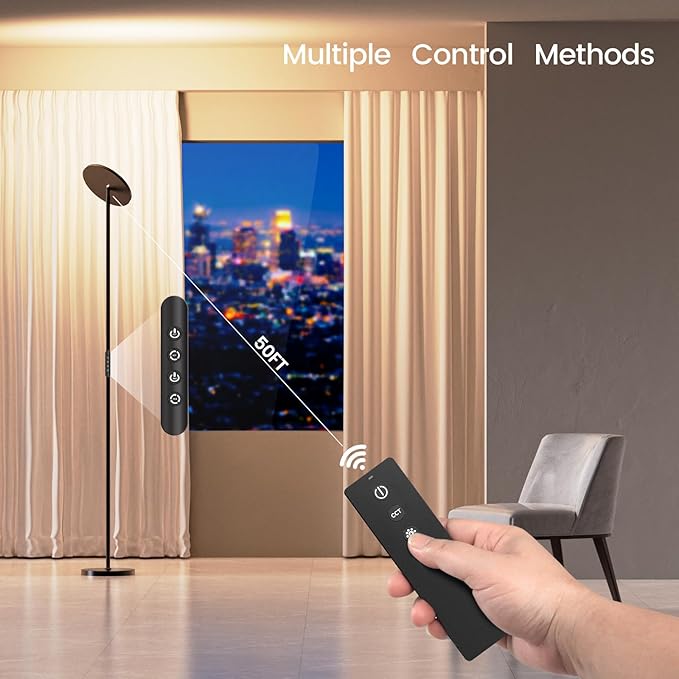 Dimunt Floor Lamp, 30W/2400LM LED Modern Torchiere Sky Lamp, 3000K-5000K Super Bright Dimmable Standing Tall Lamp with 3 Color Temperatures, Remote Button Control, 1 Hour Timer for Living Room Office - LeafyLoom