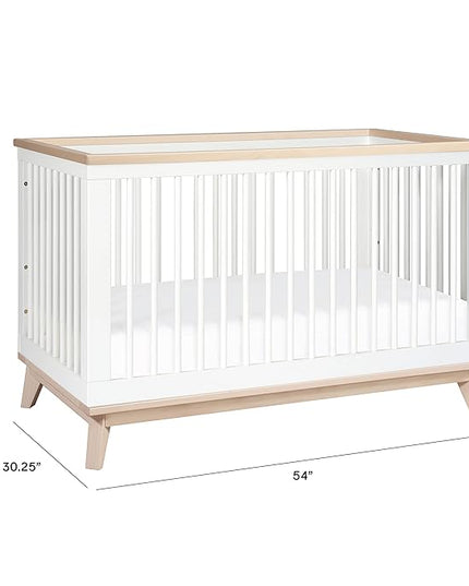 Babyletto Scoot 3-in-1 Convertible Crib with Toddler Bed Conversion Kit in White and Washed Natural, Greenguard Gold Certified - LeafyLoom
