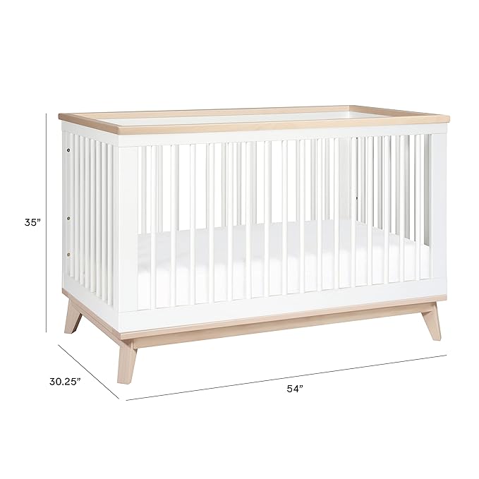 Babyletto Scoot 3-in-1 Convertible Crib with Toddler Bed Conversion Kit in White and Washed Natural, Greenguard Gold Certified - LeafyLoom