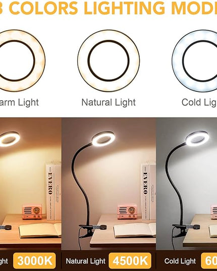 Magnifying Glass with Light 5X, 9w Clip on Light, 48 LED Desk Lamp wtih Clamp Light, 3 Modes Dimmable Magnifying LED Lamps for Bed Work Crafts Workbench - LeafyLoom