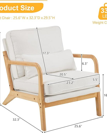 Bonnlo Coarse Beige Accent Chairs Set of 2, Upholstered Mid Century Modern Lounge Fabric Chairs Reading Chairs Side Sitting Chair Solid Wood Farmhouse Armchairs for Living Room, Bedroom, Guest Room - LeafyLoom
