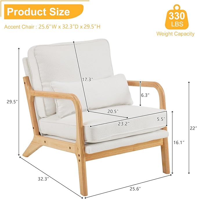 Bonnlo Coarse Beige Accent Chairs Set of 2, Upholstered Mid Century Modern Lounge Fabric Chairs Reading Chairs Side Sitting Chair Solid Wood Farmhouse Armchairs for Living Room, Bedroom, Guest Room - LeafyLoom
