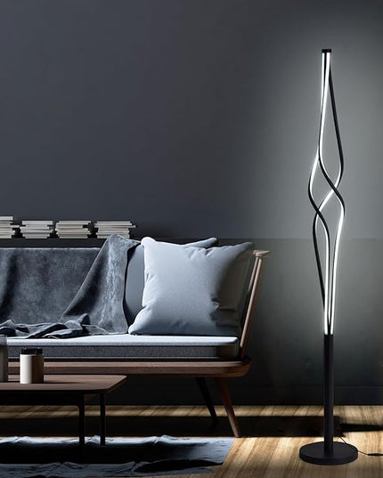 Spiral Floor Lamps for Living Room 70 Inch LED Floor Lamp for Bedroom 34W Dimmable Modern Floor Lamp with Remote Control 3 Color Temperature Black Corner Floor Lamp - LeafyLoom