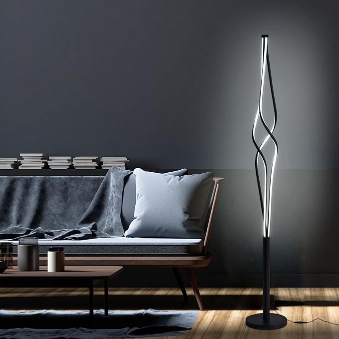Spiral Floor Lamps for Living Room 70 Inch LED Floor Lamp for Bedroom 34W Dimmable Modern Floor Lamp with Remote Control 3 Color Temperature Black Corner Floor Lamp - LeafyLoom