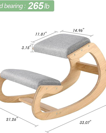 Predawn Ergonomic Kneeling Chair,Rocking Knee Chair Upright Posture Chair for Home Office Meditation Wooden & Linen Cushion-Office Chair for Back Neck Pain Relief & Improving Posture (White Oak-Grey) - LeafyLoom