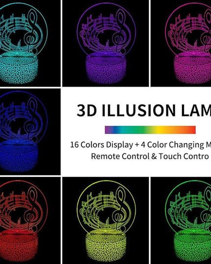 3D Music Note Night Light,16 Color Change with Remote,3D Illusion LED Lamp for Family, Friends Bedroom Decor, Music Lovers Fans - LeafyLoom