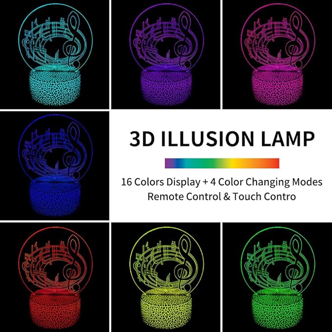 3D Music Note Night Light,16 Color Change with Remote,3D Illusion LED Lamp for Family, Friends Bedroom Decor, Music Lovers Fans - LeafyLoom