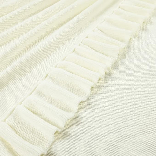 Lush Decor Reyna Soft Knitted Ruffle Throw Blanket, 88" W x 88" L, White - Classic Ruffled Bedding - Knit Blanket - Cozy Oversized Blanket For Bed or Couch - Vintage, Minimalist & Cottage Home Decor - LeafyLoom