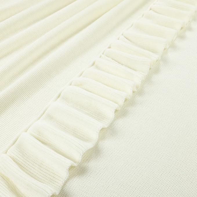 Lush Decor Reyna Soft Knitted Ruffle Throw Blanket, 88" W x 88" L, White - Classic Ruffled Bedding - Knit Blanket - Cozy Oversized Blanket For Bed or Couch - Vintage, Minimalist & Cottage Home Decor - LeafyLoom