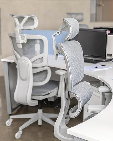 WELLNEW Prestige Ergonomic Office Chair - Height Adjustable Backrest Lumbar Support, Seat Depth Adjust, 3D Headrest, 4D Armrests, Blade Wheels, Mesh Computer Gaming Chairs Executive Swivel Chair - LeafyLoom