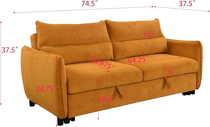 Queen Size Loveseat Sleeper Sofa,3 in 1 Soft Corduroy Upholstered Oversized Convertible Love Seat Sofabed cum Daybed W/Pull Out Sleep Couch Bed and Reclining Backrest for Living Space - LeafyLoom