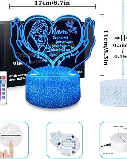 Night Light Gifts for Mom from Daughter Son,3D Illusion Lamp 6 Color Change Decor Lamp with Remote & Smart Touch, Gifts for Mom Birthday Gifts, Mother Gifts - LeafyLoom