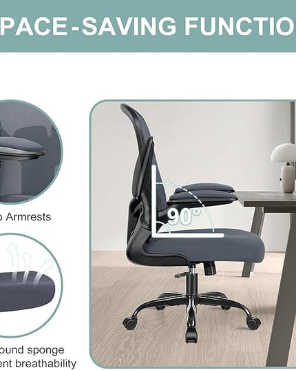 Ergonomic Office Chair, Lumbar Support Desk Chair with Flip-up Armrest and Breathable Mesh, Height Adjustable Swivel Office Chair Darkgray - LeafyLoom