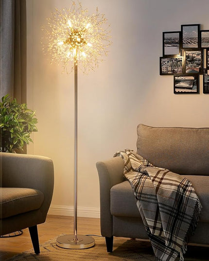Modern Crystal Floor Lamp (9-Light, 70-Inch, Gold), Standing Lamp with Footswitch, LED Floor Lamp for Living Room, Girls Room, Bedroom, Dresser, Office (Bulbs NOT Included) - LeafyLoom