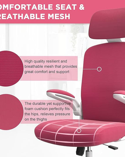Mimoglad Office Chair, High Back Ergonomic Desk Chair with Adjustable Lumbar Support and Headrest, Swivel Task Chair with flip-up Armrests for Guitar Playing, 5 Years Warranty - LeafyLoom