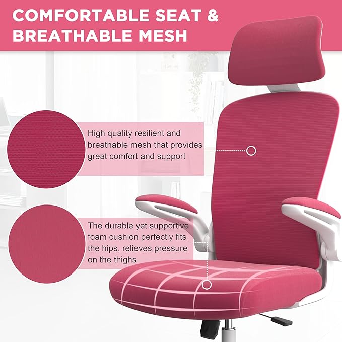 Mimoglad Office Chair, High Back Ergonomic Desk Chair with Adjustable Lumbar Support and Headrest, Swivel Task Chair with flip-up Armrests for Guitar Playing, 5 Years Warranty - LeafyLoom
