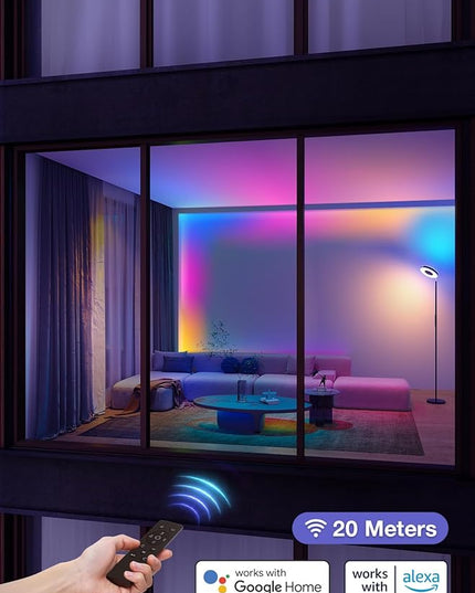addlon RGB Floor Lamp, 2000LM LED Super Bright-Tall Standing with Alexa, App and Remote Control, Smart Modern Floor Lamp with Music Sync and 16 Million DIY Colors for Bedroom Living Room - LeafyLoom
