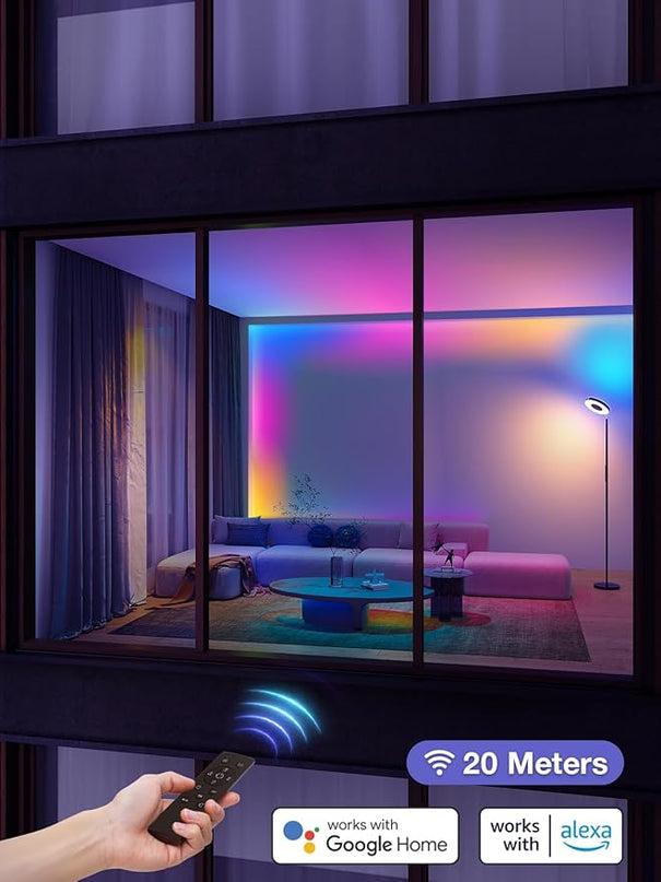 addlon RGB Floor Lamp, 2000LM LED Super Bright-Tall Standing with Alexa, App and Remote Control, Smart Modern Floor Lamp with Music Sync and 16 Million DIY Colors for Bedroom Living Room - LeafyLoom