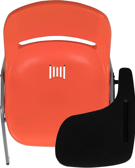 Flash Furniture HERCULES 5 Pack Orange Ergonomic Shell Chair with Left Handed Flip-Up Tablet Arm - LeafyLoom