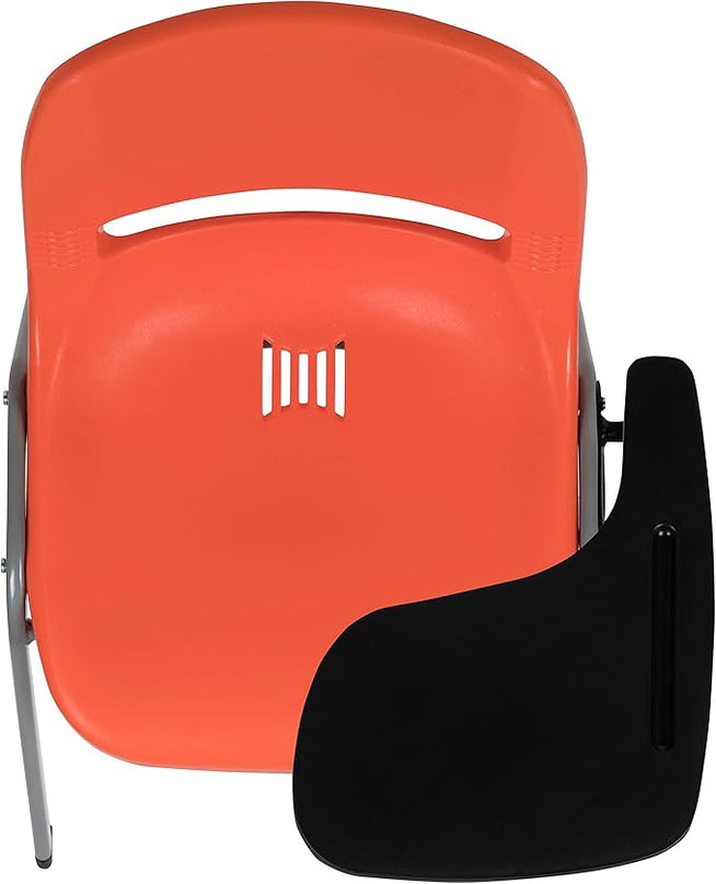 Flash Furniture HERCULES 5 Pack Orange Ergonomic Shell Chair with Left Handed Flip-Up Tablet Arm - LeafyLoom