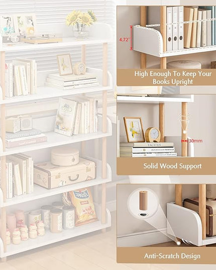 4-Tier Wooden Open Bookcase - Modern Display Bookshelf with Side Panels and Solid Wood Frame for Home and Office, Storage Cabinet, Warm White - LeafyLoom