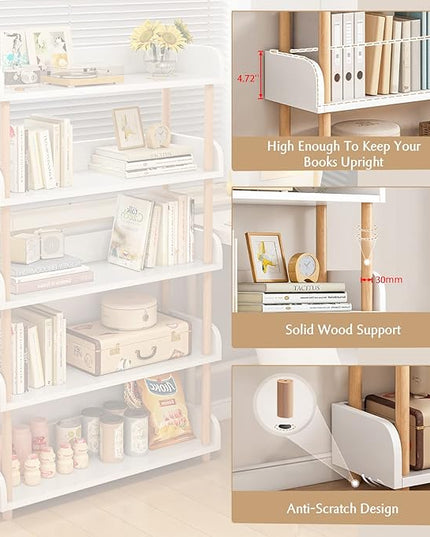3-Tier Wooden Open Bookcase - Modern Display Bookshelf with Top Edge and Solid Wood Frame for Home and Office, Storage Cabinet, Warm White - LeafyLoom