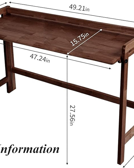 Computer Desk, Foldable Desk, Home Office Desks, Solid Wood Writing Desk, Mid Century Modern Desks, Oak Study Table, Folding Desks for Small Spaces, 47.2 W x 27.6 H x 13.6 D Inches, Walnut - LeafyLoom
