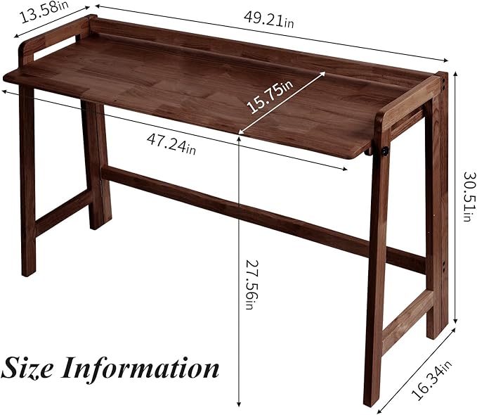 Computer Desk, Foldable Desk, Home Office Desks, Solid Wood Writing Desk, Mid Century Modern Desks, Oak Study Table, Folding Desks for Small Spaces, 47.2 W x 27.6 H x 13.6 D Inches, Walnut - LeafyLoom