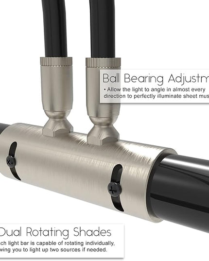 Cocoweb 22" Grand Piano Lamp, LED, Adjustable, Quality Lighting in Black with Satin Nickel Accents, with Plug-in Adapter - GPLED22SND - LeafyLoom