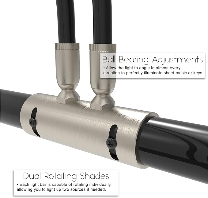 Cocoweb 22" Grand Piano Lamp, LED, Adjustable, Quality Lighting in Black with Satin Nickel Accents, with Plug-in Adapter - GPLED22SND - LeafyLoom