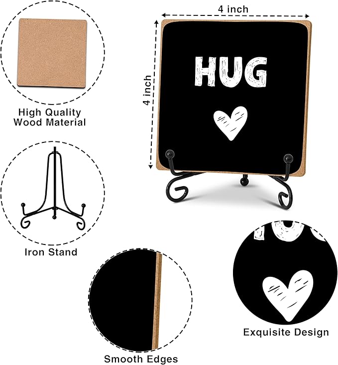 Hug - Home Office Desk Decor Wood Plaque with Stand, Love You Gifts, Thinking of You Gifts for Women Friends Girlfriend Boyfriend Mom Sisters - A02 - LeafyLoom