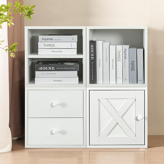 Magic DIY Cube Storage Organizer Stackable Cubes for Home Books Clothes Toy -Modular Cubby Storage System -Stackable Storage Cubes -Bookcase Closet (Pure white-washed, 1 Layer Cube) - LeafyLoom