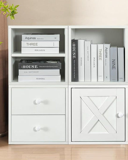 Magic DIY Cube Storage Organizer -Cube Storage Shelf -Wood Storage Cubes -Stackable Cubes Perfect for Books Clothes Toy(Pure White-Washed, General Cube) - LeafyLoom