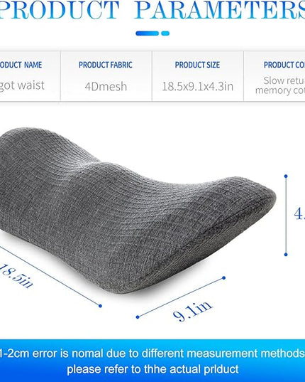 Lumbar Support Pillow - Memory Foam for Low Back Pain Relief, Ergonomic Streamline Car Seat, Office Chair, Recliner and Bed (Dark Gray) - LeafyLoom