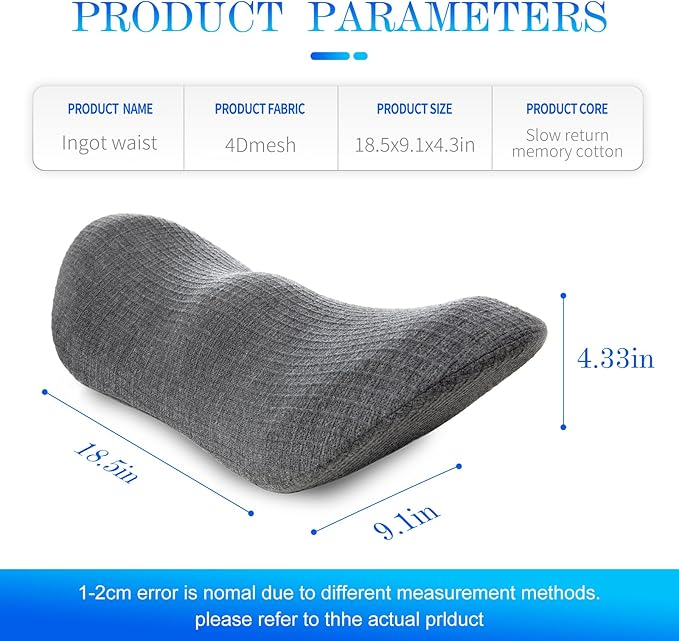Lumbar Support Pillow - Memory Foam for Low Back Pain Relief, Ergonomic Streamline Car Seat, Office Chair, Recliner and Bed (Dark Gray) - LeafyLoom