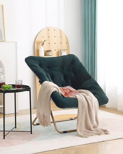 Tiita Comfy Saucer Chair, Soft Faux Fur Oversized Folding Accent Chair, Lounge Lazy Chair for Kids Teens Adults, Metal Frame Moon Chair for Bedroom, Living Room, Dorm Rooms - LeafyLoom