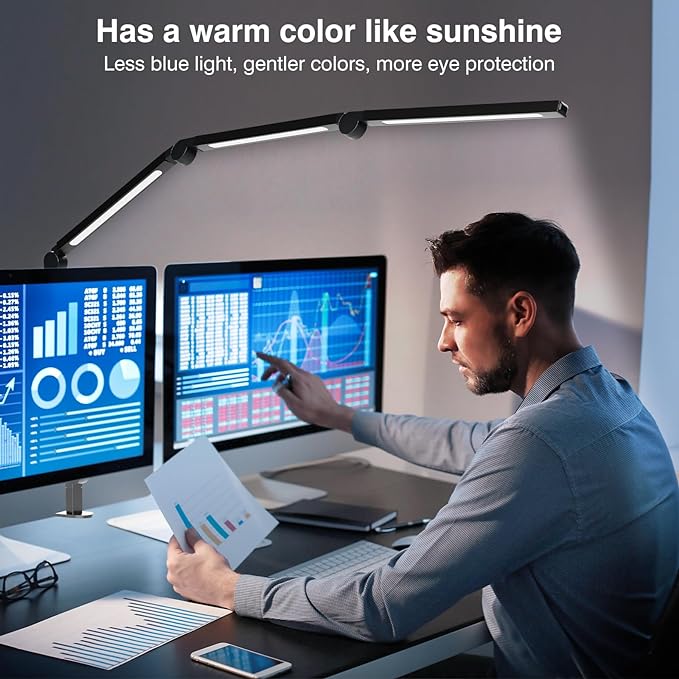 LED Desk Lamp with Clip, Multi-Angle Flexible 4-Segment 3-Light Source Office Desk Lamp, Clip-on Eye-Care 4 Color Temperature Modes&5 Brightness, Table Lamp for Home Office Studio Study Nail - LeafyLoom
