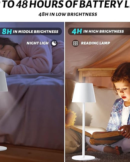 Maksone 2 pack RGB Cordless Table Lamp, 6600mWh Rechargeable Battery Desk Lamp, 3000K Stepless Dimming and Led Color Changing Night Light, IP54 Waterproof Outdoor Portable Lamp for Patio (White) - LeafyLoom
