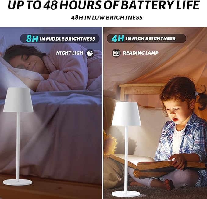 Maksone 2 pack RGB Cordless Table Lamp, 6600mWh Rechargeable Battery Desk Lamp, 3000K Stepless Dimming and Led Color Changing Night Light, IP54 Waterproof Outdoor Portable Lamp for Patio (White) - LeafyLoom