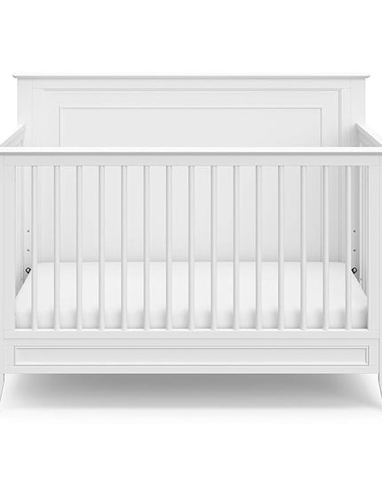 Storkcraft Solstice 5-In-1 Convertible Crib (White) – GREENGUARD Gold Certified, Converts to Toddler Bed and Full-Size Bed, Fits Standard Full-Size Crib Mattress, Adjustable Mattress Support Base - LeafyLoom