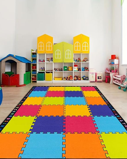 LIVEBOX Elementary Classroom Kids Rug, Washable School Learning Area Rugs, Colorful Preschool Children's Classroom Carpet Non-Slip Alphabet Mat for Home Learning,13'x7'5"(Seats-24) - LeafyLoom