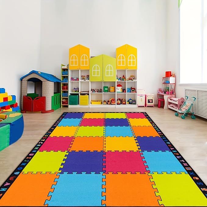 LIVEBOX Elementary Classroom Kids Rug, Washable School Learning Area Rugs, Colorful Preschool Children's Classroom Carpet Non-Slip Alphabet Mat for Home Learning,13'x7'5"(Seats-24) - LeafyLoom