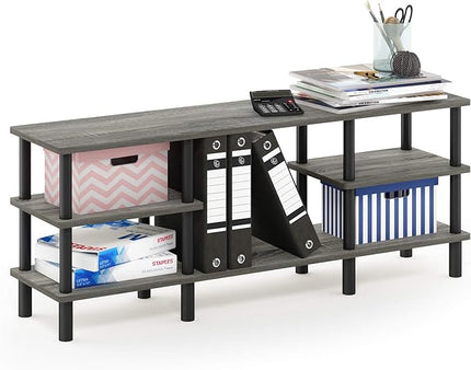 Furinno Turn-N-Tube 3-Tier Multipurpose Wide Shelf TV Stand, French Oak Grey/Black - LeafyLoom