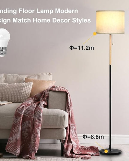 Modern Floor Lamp for Living Room Traditional Farmhouse Floor Lamps Mid-Century Pole Lamp with Linen Lamp Shade, Standing Tall Floor Lamps for Bedrooms and Office (White-01) - LeafyLoom