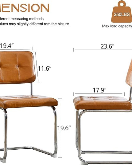 Forevich Mid Century Modern Dining Chairs Set of 4, Leather Kitchen Dining Room Side Chairs Upholstered Armless Accent Chairs with Metal Chrome Legs for Living Room, Bedroom Brown - LeafyLoom