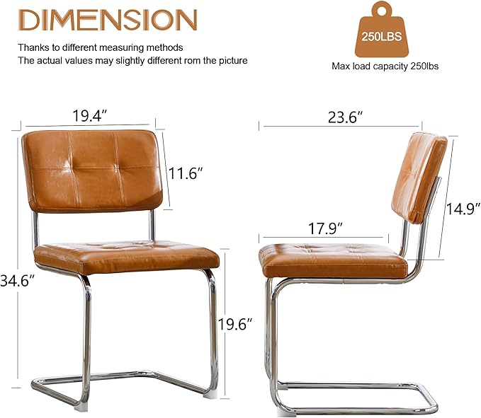 Forevich Mid Century Modern Dining Chairs Set of 4, Leather Kitchen Dining Room Side Chairs Upholstered Armless Accent Chairs with Metal Chrome Legs for Living Room, Bedroom Brown - LeafyLoom
