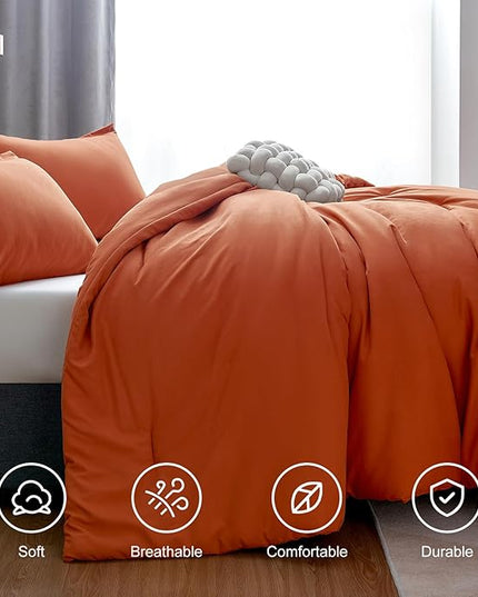 CozyLux Terracotta Comforter Set Twin/Twin XL Size, 2 Pieces Twin Extra Long Solid Burnt Orange Breathable Boho Style Bedding Sets, Luxury Soft Comforter All Season(1 Comforter & 1 Pillowcase) - LeafyLoom