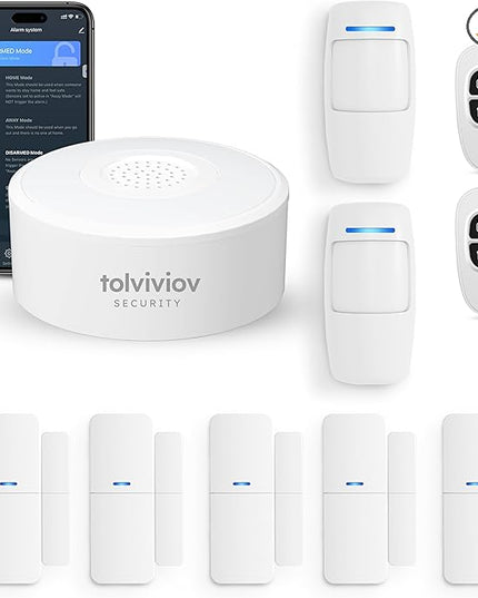 tolviviov Home Security System Wireless, DIY Door Alarm Security System, App Alerts, 10-Piece Kit, No Monthly fee, WiFi Alarm, Door Window Motion Sensor, for Safety, Home Security, Kids Safety tolviviovDirect